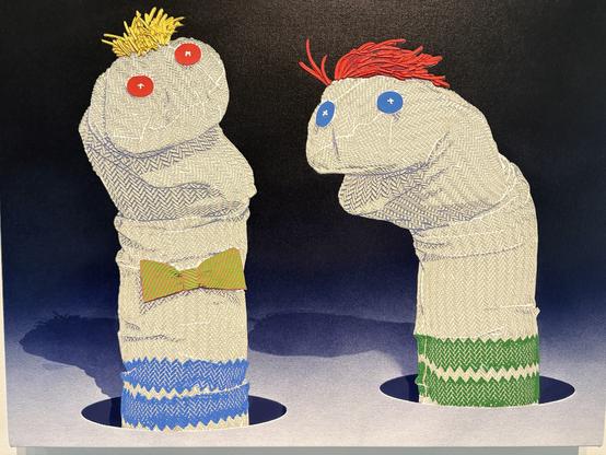 Painting of two sock puppets