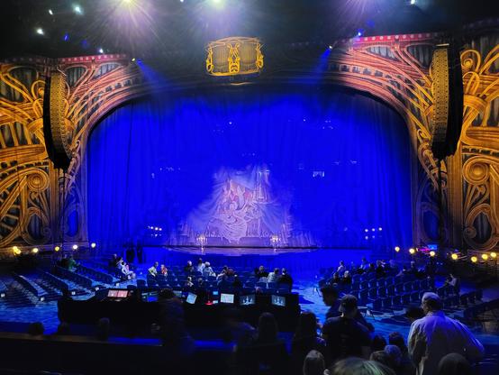 The stage for Cirque du Soleil. A baroque setting printed on a large fabric back drop