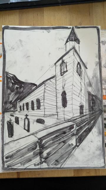 A sketch of the church on the printing block