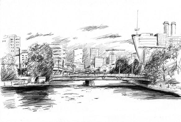 New highrise buildings near a river