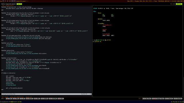 UPTIME: 23:39:24  up  10:03,  1 user,  load average: 1.86, 2.06, 2.01

 PIDs:
         Xyzzy:
                 gui            asd
                 3138           3263

         WezTerm:
                 12410  69970

         VirtualBox:
                 .VirtualBox-wra
                 71843

                 VboxSVC
                 69598

                 VirtualBoxVM
                 69644  69755   69811


~ via  v22.17.0 via 🐍 v3.13.5
at 23:39:24 ➜