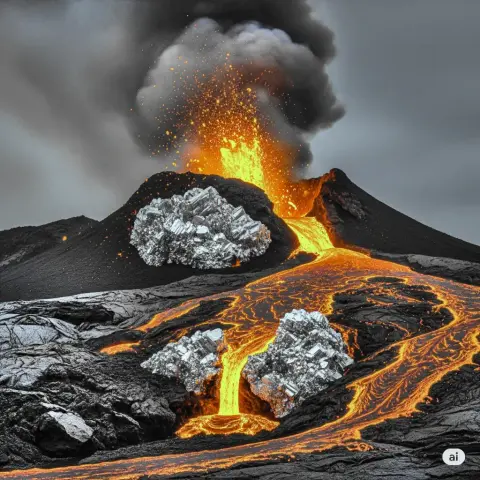 generata AI minerali, litio, che scaturisce con la lava dal vulcano etna