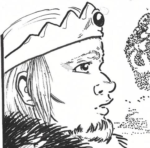 Crown Prince Gardrek Firstson, right-facing profile, caught mid-sentence. He has straight blonde hair and the short beginnings of a beard. He wears a simple seven-point crown.