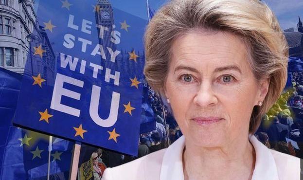 Image of a European Union flag with the text "Let's stay with EU" prominently displayed in white