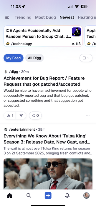 Screen shot van de nieuwe Digg app 1.0.