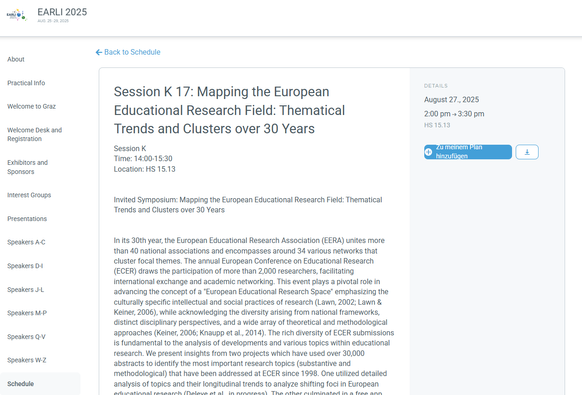 Ausschnitt der oben verlinkten Session mit Abstract zur Session