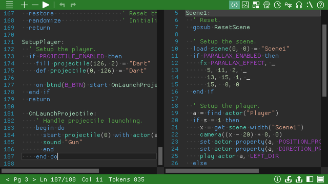 gbbasic source code editor showing two source files of basic language