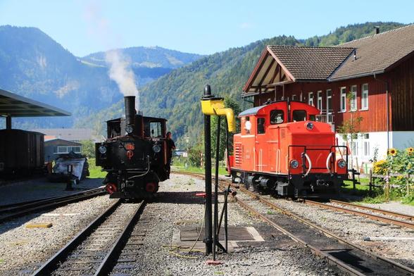 Dampflokomotive U 25 „Bezau“
Die alte Dame ist Baujahr 1902 und war bereits im Eröffnungsjahr neben zwei weiteren Dampflokomotiven der Reihe U für die Bregenzerwaldbahn unterwegs. Bis 1938 war die U 25  – mit Unterbrechungen im Ersten Weltkrieg - in Bregenz stationiert. Danach war sie bei verschiedenen anderen Bahnen im Einsatz. 1986 musste sie als Denkmal nach Eichgraben bei Wien ins Exil. Jahrelange Verhandlungen mit fast unerfüllbaren Bedingungen waren schließlich erfolgreich.
1992 konnte die U 25 im Tausch gegen die Dampflokomotive Yv 1 zurückgeholt werden. In der Werkstätte der Zillertalbahn in Tirol wurde die Lok wieder flott gemacht und am 23. Juli 1994 auf den Namen „Bezau“ getauft. An Dampfbetriebstagen ist die U 25 seither wieder beim „Wälderbähnle“ im Einsatz.