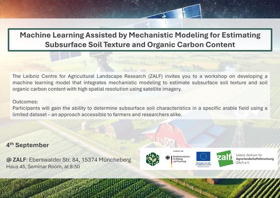 Workshop on Machine Learning Assisted by Mechanistic Modeling

4 September 2025, 8:45 a.m. to 4 pm at Leibniz-Centre for Agricultural Landscape Research (ZALF) in Müncheberg