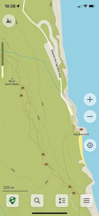 Carte d'un secteur du parc Forillon, le sentier du mont Saint-Alban, sur l'application Organic Map.