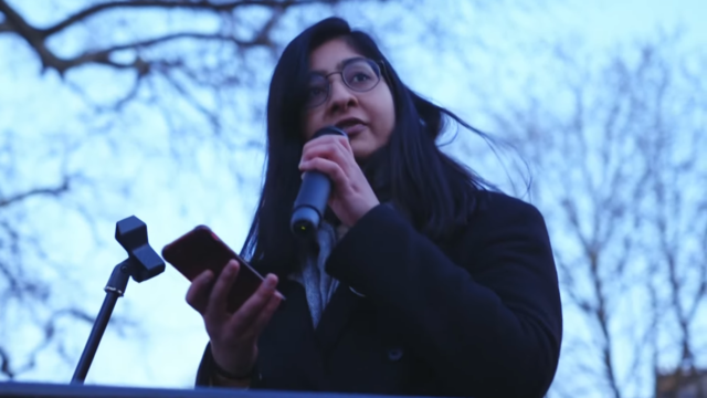 A brown-skinned woman holds a microphone

Zarah Sultana at nurses strike in London, Jan_2023