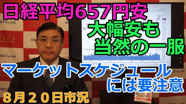 2025年8月20日【日経平均657円安 大幅安も当然の一服 マーケットスケジュールには要注意】(市況放送【毎日配信】)