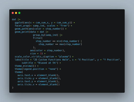 Sweating myself stupid for some reason, but here is some use of a new function for the next release. Looking at biased and non-biased random normal walks.