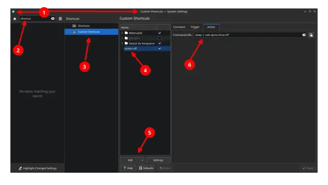 Screenpicture of the settings page with arrows that indicate the respective settings.