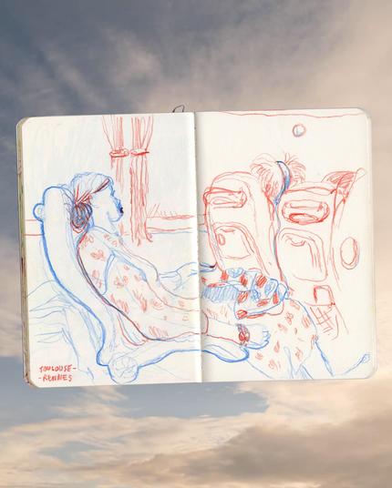 Croquis d'une femme dans un bus