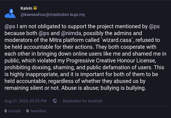 Post addressing online bullying and the need for accountability.