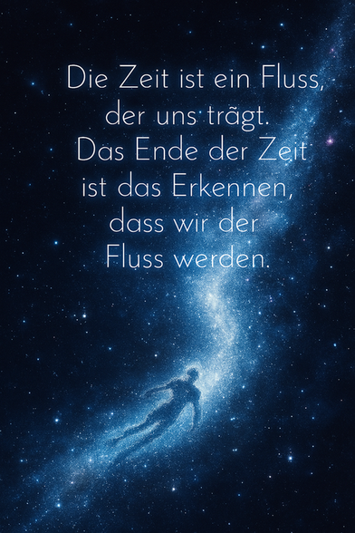 Spruch: „Die Zeit ist ein Fluss, der uns trägt. Das Ende der Zeit ist das Erkennen, dass wir der Fluss werden.“