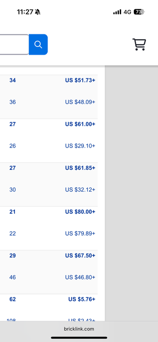 A list of prices in $ ranging from 51$ to 80$