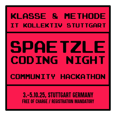 Sharepic für die Spätzle Coding Night in Form eines Klassen-Diagramms mit roten Hintergrund