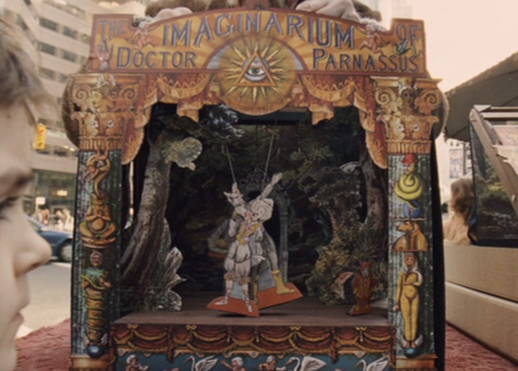 Cardboard theatre diarama from the ending scene of "The Imaginarium of Doctor Parnassus"