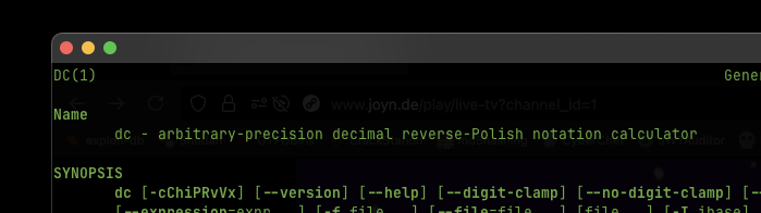 Screenshot of the manual page of the dc tool.