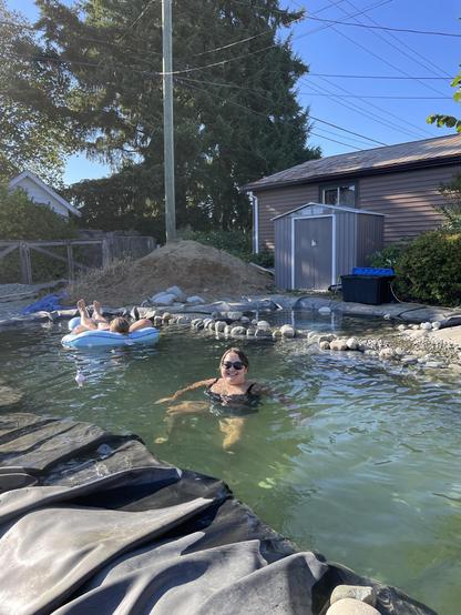 The daughter and mother floating.