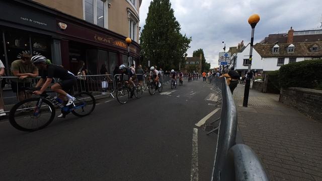 Bike riders on a closed road having a race