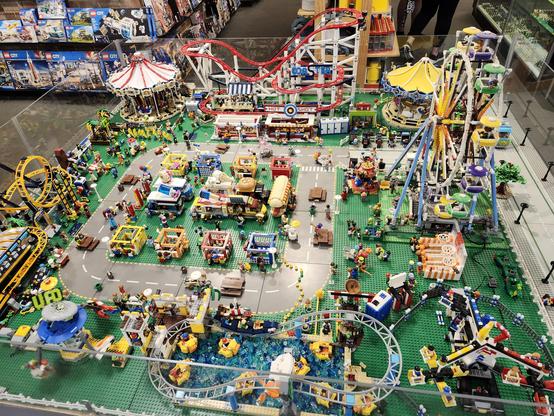 a model of a carnival made of Lego bricks