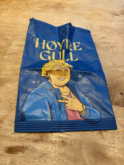Potetgullpose fra Høyre med bilde av Erna