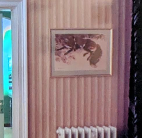 enhanced closeup of the fox picture in Room 237 in Stanley Kubrick's "The Shining"