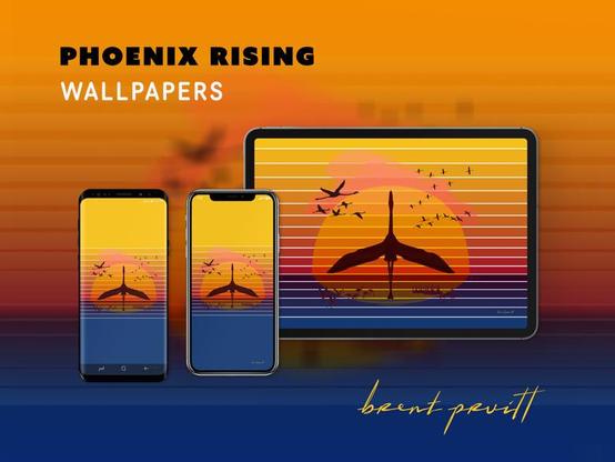 my Phoenix Rising art work displayed as wallpaper for phones and ipad screens
