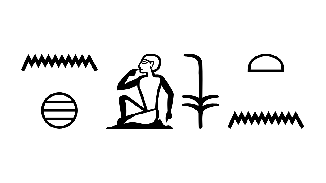 Hieroglyphs representing an ancient Egyptian sentence. Transliteration and translation are in the reply.