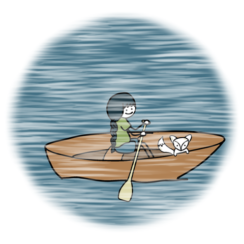 Mia sitzt mit Mika in einem Boot. Es ist sehr nebelig.