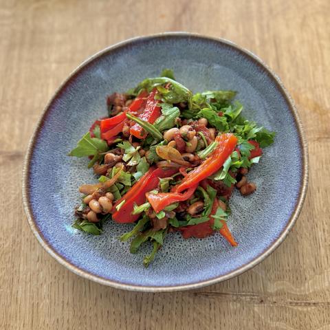 A close-up of my bowl with the meal as described in the post.