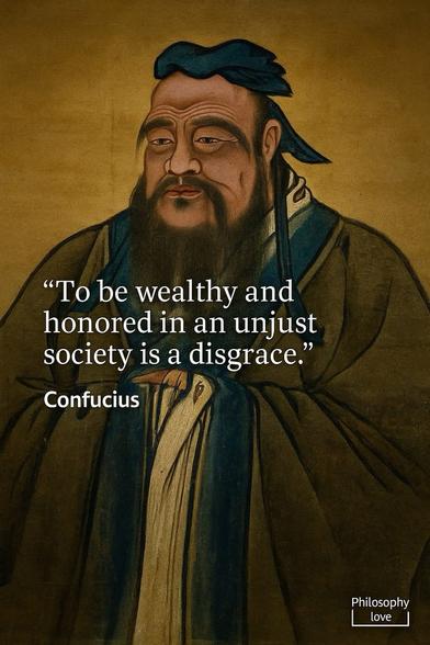 "To be wealthy and honored in an unjust society is a disgrace."
Confucius

Bildbeschreibung (Deutsch):
Ein klassisches Porträt von Konfuzius, weise und ernst, unterlegt mit dem Zitat: „To be wealthy and honored in an unjust society is a disgrace." Im Vordergrund steht die Botschaft, dass gesellschaftliche Unterschiede zwar existieren dürfen, aber ohne klare Toleranzgrenzen Ungerechtigkeit zur Krankheit einer Gesellschaft wird. Das Bild verweist auf den Kontrast zwischen krankmachendem, unlimitiertem Kapitalismus und der heilenden Möglichkeit eines begrenzten, regulierten Kapitalismus.
Image description (English):
A classical portrait of Confucius, wise and solemn, overlaid with the quote: "To be wealthy and honored in an unjust society is a disgrace." The central message highlights that while differences in society may exist, undefined tolerance boundaries turn inequality into a disease. The image contrasts the sickness of unlimited capitalism with the healing potential of limited, regulated capitalism.🖖