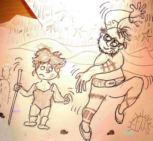 Gribouillis de deux personnages qui dansent.