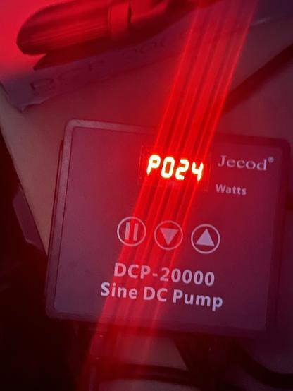 The red digital display shows 24 W power on the pump
