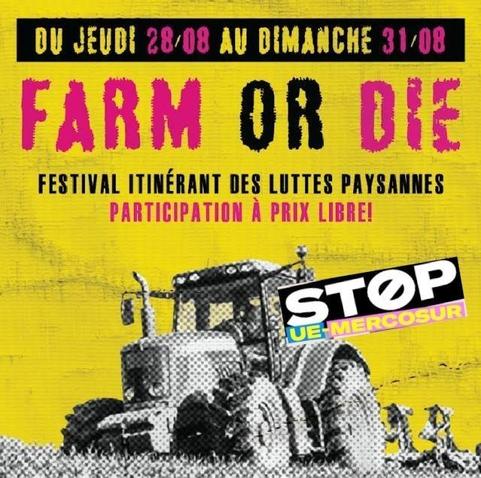 📢 28-31 août 2025📍Belgique
#FarmOrDie : Festival itinérant des #LuttesPaysannes à la rencontre de paysan.ne.s engagé-es dans des modèles agricoles inspirants à l’encontre du capitalisme et de l’agro-industrie, un collectif éphémère en auto-gestion d’artistes & d’organisations militantes fera chemin et fête dans 4 fermes de l'Entre-Sambre-et-Meuse !

! Contre l’agrobusiness et son monde - Pour l'#AgriculturePaysanne et la #SouverainetéAlimentaire de tous les peuples ! 

➡️ https://www.luttespaysannes.be/actualites/article/28-31-08-festival-farm-or-die-fete-annif-15-ans-du-resap