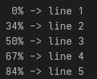 0% → line 1 34% → line 2 50% → line 3 67% → line 4 84% → line 5