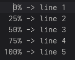 0% → line 1 25% → line 2 50% → line 3 75% → line 4 100% → line 5