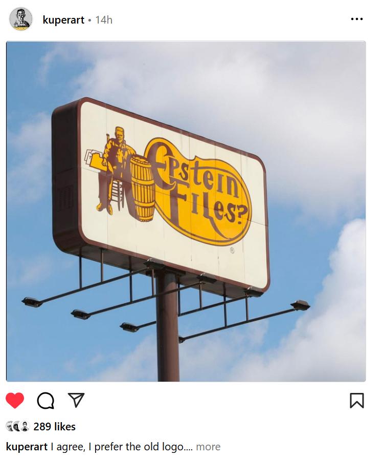 A Cracker Barrel sign with the text changed to read: "Epstein Files?"