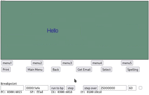 Screenshot of Mailstation emulator displaying "Hello", not quite centered, in a medium font.