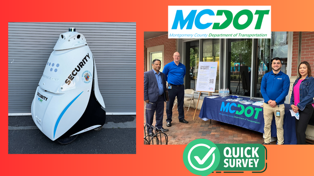 mcdot logo quick survey logo picture of the outreach team and of the Parker security robot