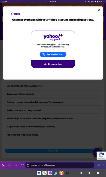 yahoo support phone number