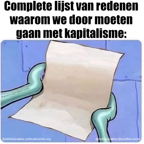Afbeelding van een leeg vel papier met bijschrift "Complete lijst van redenen waarom we door moeten gaan met kapitalisme"