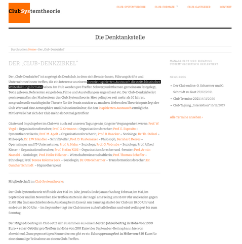 Screenshot der verlinkten Website "ClubSystemtheorie" - Die Denktankstelle - Der "Club-Denkzirkel".