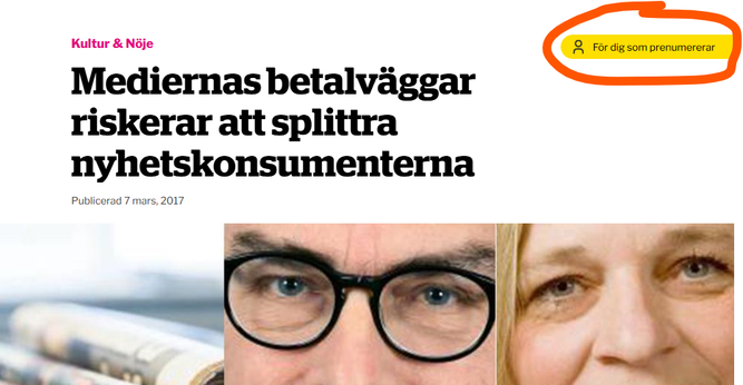Mediernas betalväggar
riskerar att splittra
nyhetskonsumenterna

För dig som prenumererar.