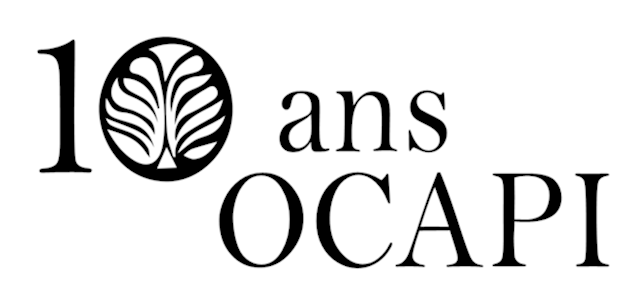 Logo du séminaire des 10 ans d'OCAPI, avec le 0 du 10 représenté par le logo d'OCAPI (les fesses d'un OCAPI vu de derrière)