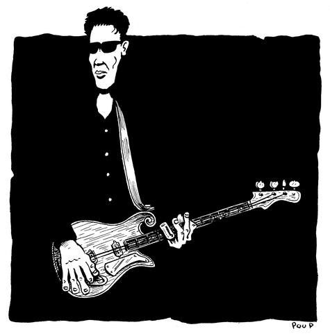 Un musicien joue d'une étrange basse à deux cordes. Il porte une chemise noire et des lunettes noires. Portrait de Mark Dandman, bassiste et chanteur du groupe américain Morphine.

A musician plays a strange two-string bass. He wears a black shirt and dark glasses. Portrait of Mark Dandman, bassist and singer of the American band Morphine.
