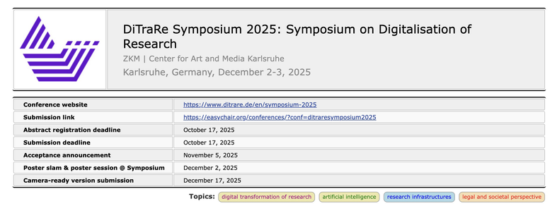 DiTraRe Symposium on Digitalisation of Research - Poster submission webpage